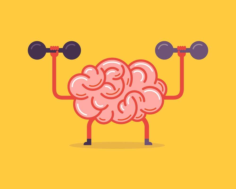 graphic illustration of a brain lifting weights